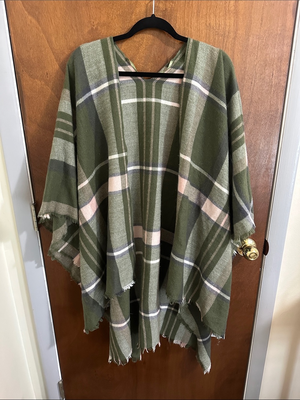 Old Navy Open Front Poncho Green Plaid